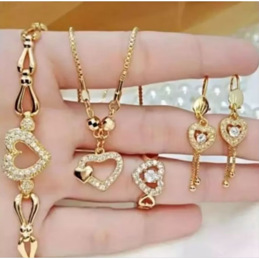 perhiasan wanita 1set lengkap motif lovely jewelry perhiasan titanium