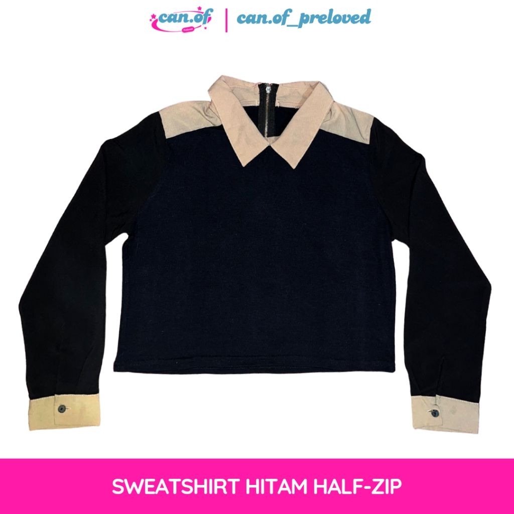 Sweatshirt Half-Zip Hitam