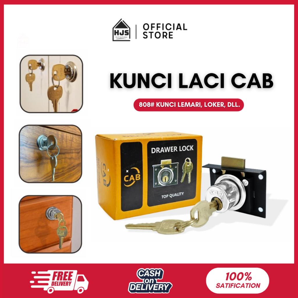 HJS Kunci Laci Loker Lemari Drawer Lock Model 808 Besar 22 mm CAB Kunci Jantung Kuningan