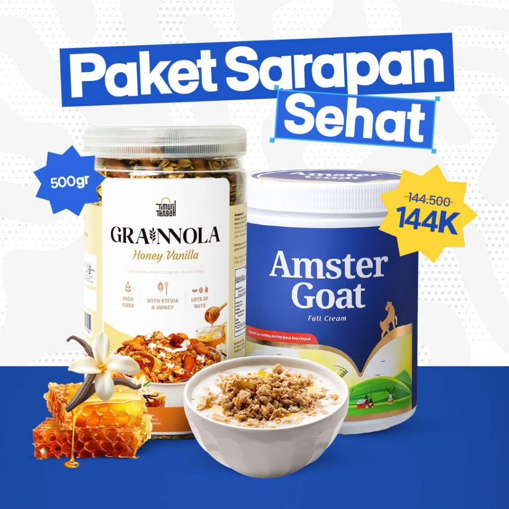 

PAKET SARAPAN SEHAT - Amstergoat Grainnola Honey & Vanilla - Sereal Sarapan Sehat Rendah Kalori