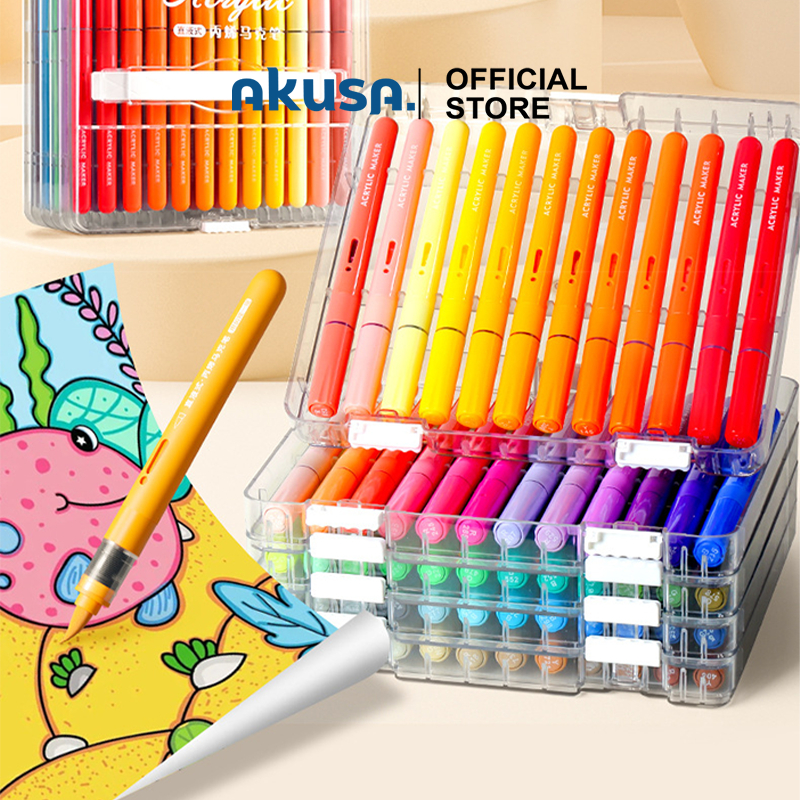 

AKUSA Marker Acrylic Brush Pen 12/24/36/48/60/72 Warna Spidol Akrilik Warna Box Tingkat Lentur Sketsa Seni MW008