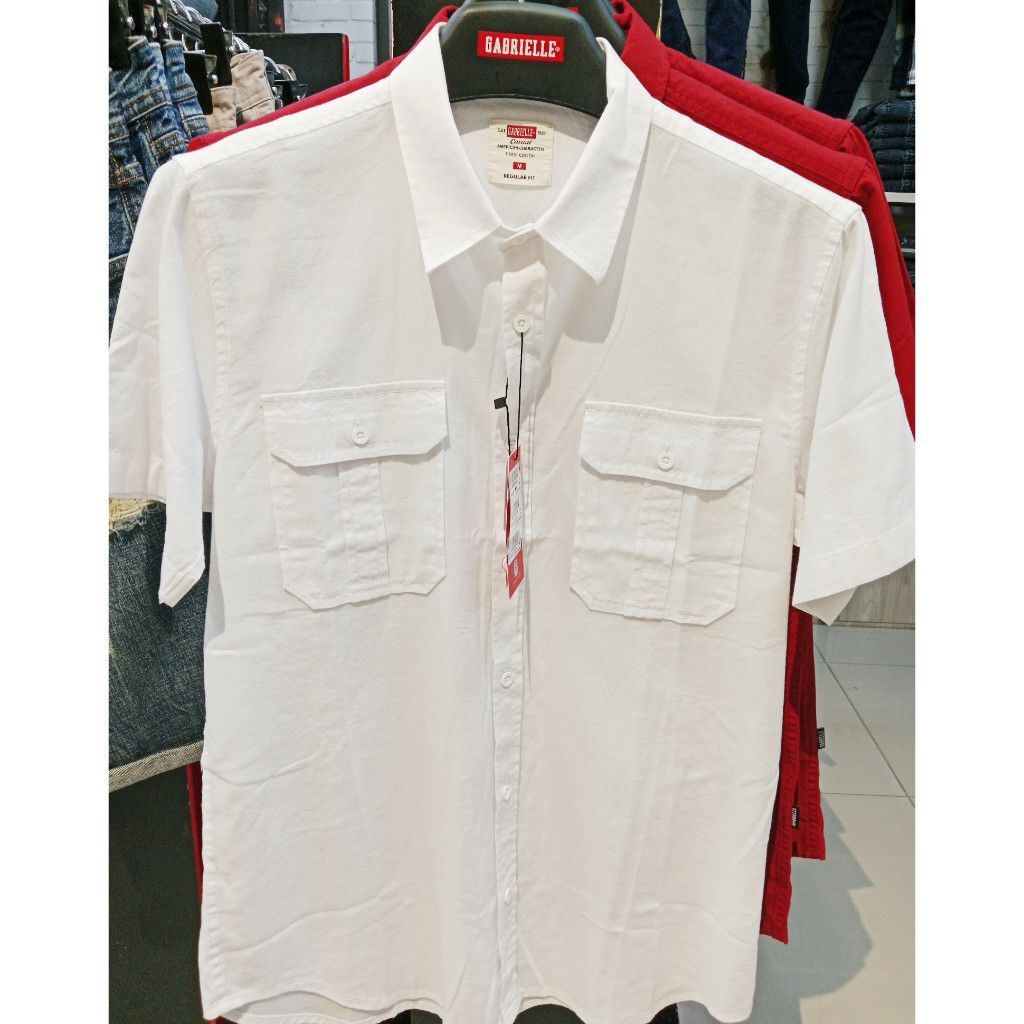 Kemeja pendek pria Gabrielle casual original mens BABC355K1123M kemeja pria putih atasan pria regule