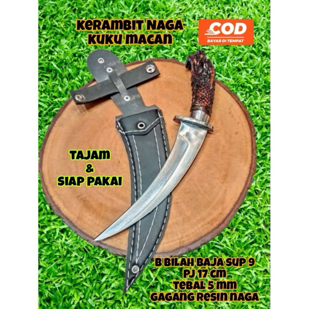 Pisau antik pisau karambit kukucurit motif ukiran naga