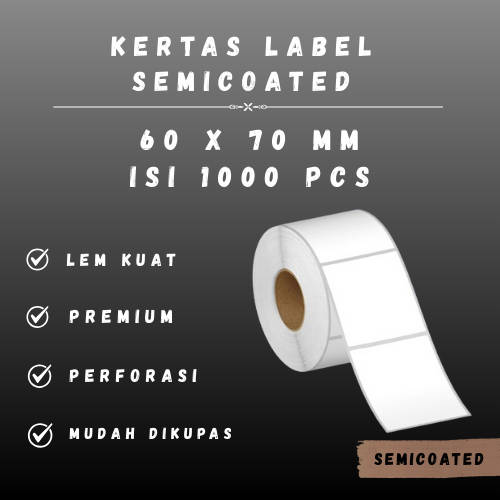 

SC 60 X 70 - 1" @1000 - 1 Line CORE 1 INCH 60X70MM 60 X 70 MM 6X7 CM 6 X 7 CM BARCODE LABEL SEMICOAT SC SEMICOATED STICKER STIKER 1000 PCS