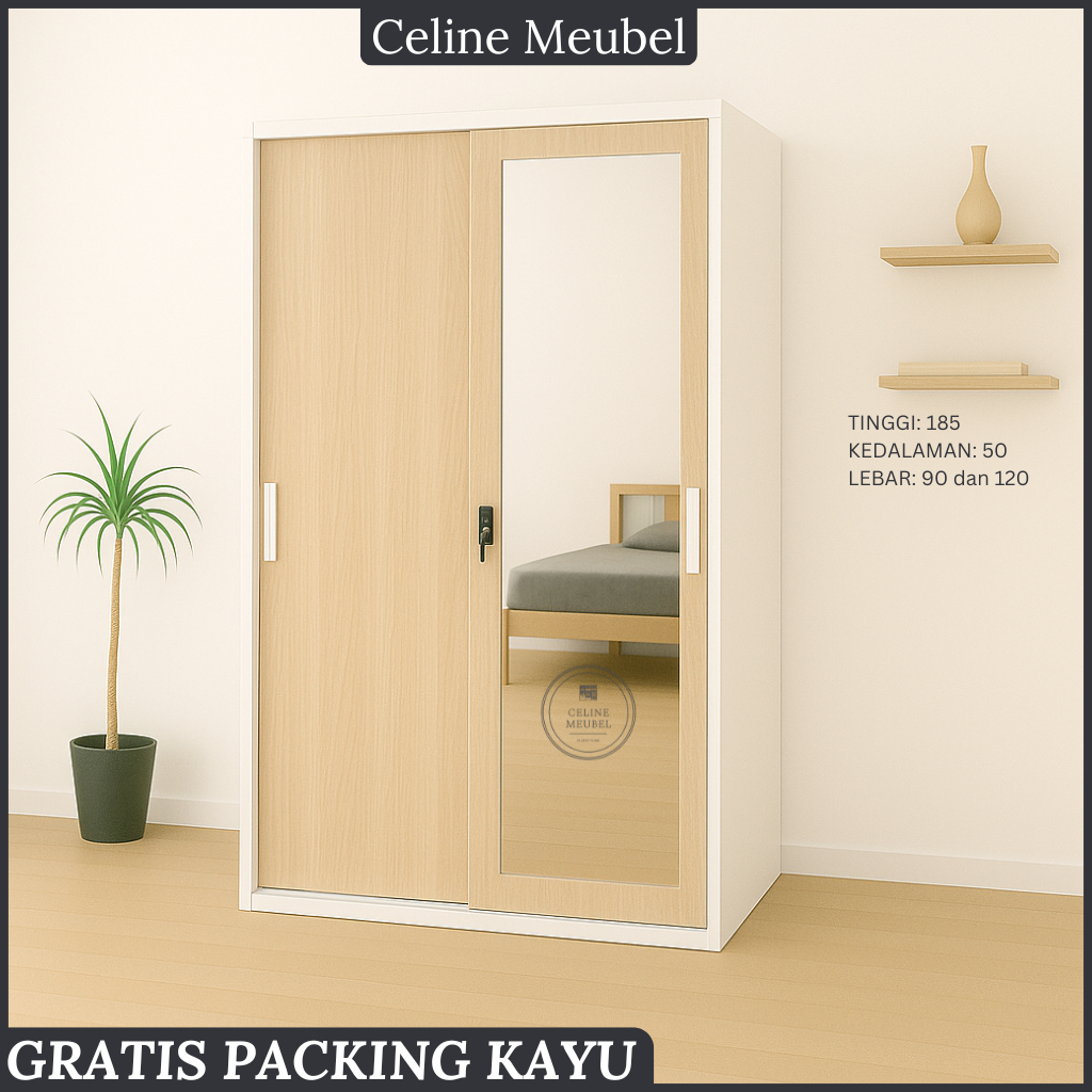 CELINE.Lemari Baju Sliding - Almari Baju sliding - Lemari Baju 2 Pintu - Lemari baju Sliding kaca