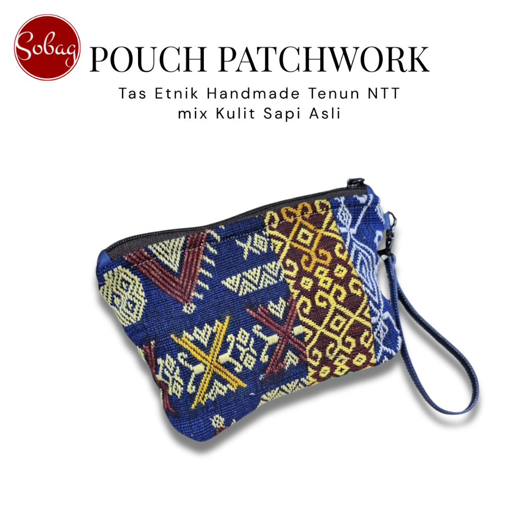POUCH PATCHWORK Tenun NTT mix Kulit Sapi Asli