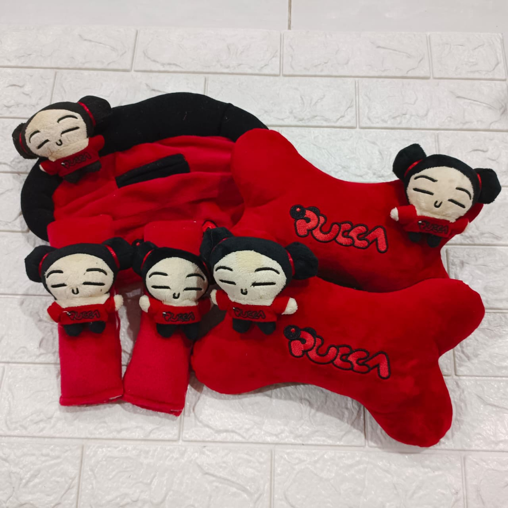 Bantal Mobil Sandaran Pengaman Penyangga Set 3 Pucca Merah