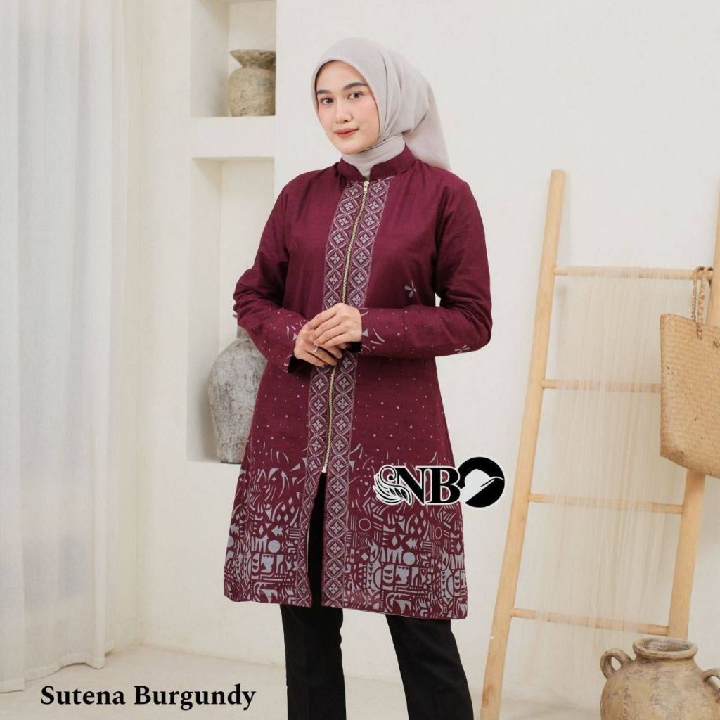 tunik zipper atasan wanita batik atasan kerja kantor baju muslim wanita tunik resleting jumbo katun 