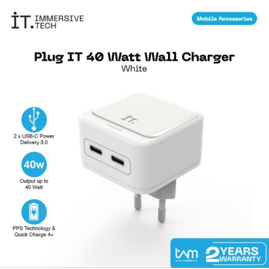Plug IT 40 Watt Wall Charger 2x Port USB-C PD3.0 Power Delivery Fast Charging up to 40w Adapter Kepa