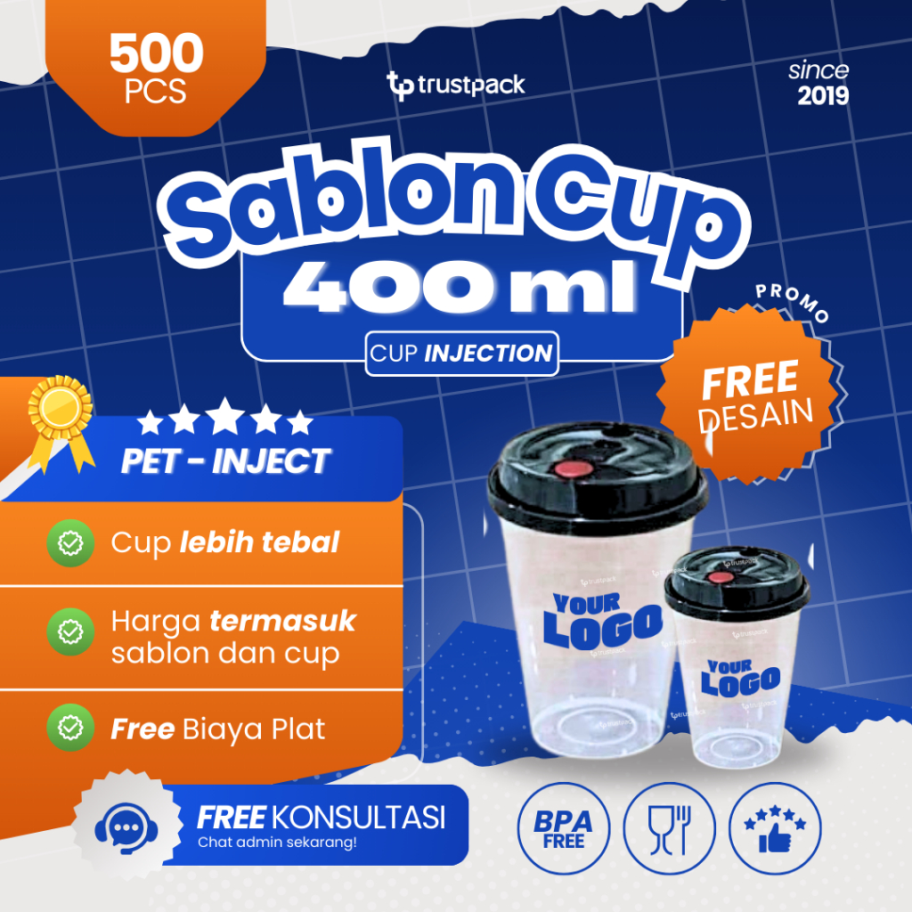 Sablon Gelas Plastik Injection 400ml | Cetak Cup Logo Custom Tebal | Cocok untuk Kopi, Boba, Es Teh