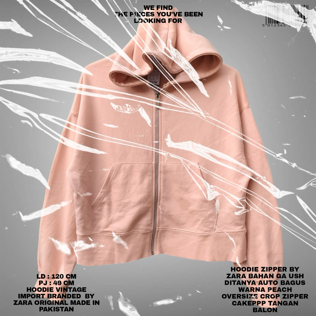 ZARA ORIGINAL/HOODIE CROP OVERSIZE IMPORT PREMIUM/ZARA HOODIE ZIPPER CROP PEACH PINK OVERSIZE/HOODIE