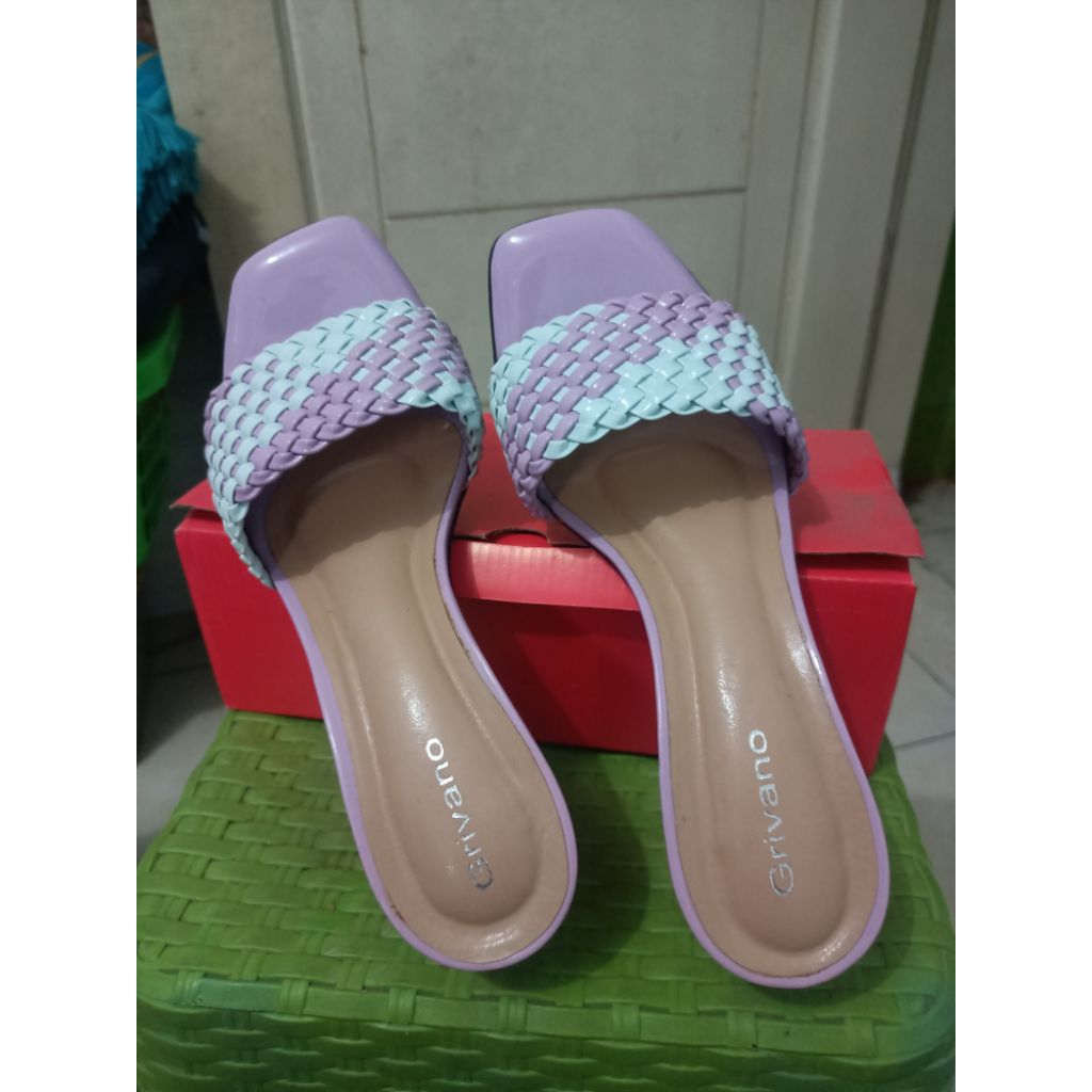 sandal wanita kepang ungu kombinasi