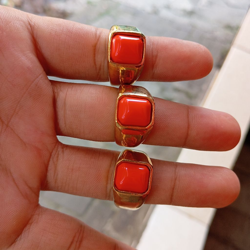 cincin batu merah red marjan kotak ring gold dim 10x12mm