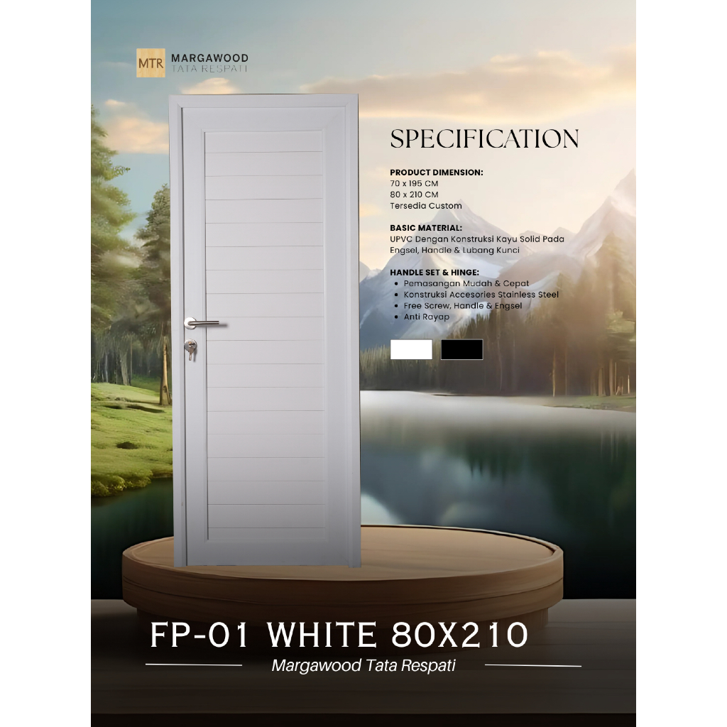 Pintu Margawood uPVC FP-01 Putih / Hitam - Kamar Mandi / Internal / Exterior / 70x1950 / 80x210