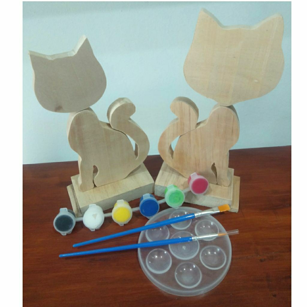 Paket Lukis Patung Kucing Kayu, Paket Lukis Patung, Paket Lukis Kayu, Media Lukis, Media Patung Luki