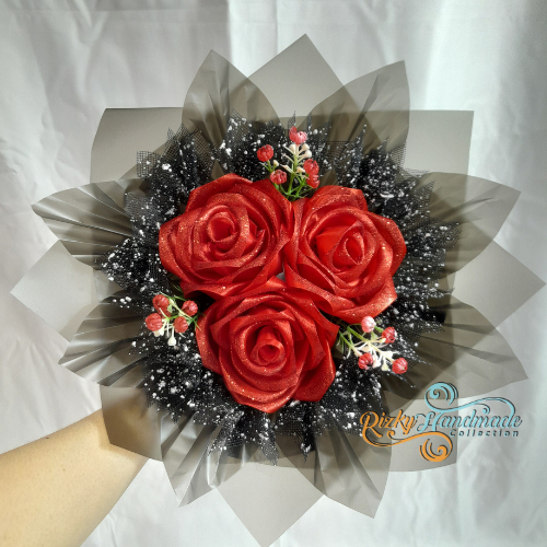 Buket Bunga Satin Glitter 3 Tangkai