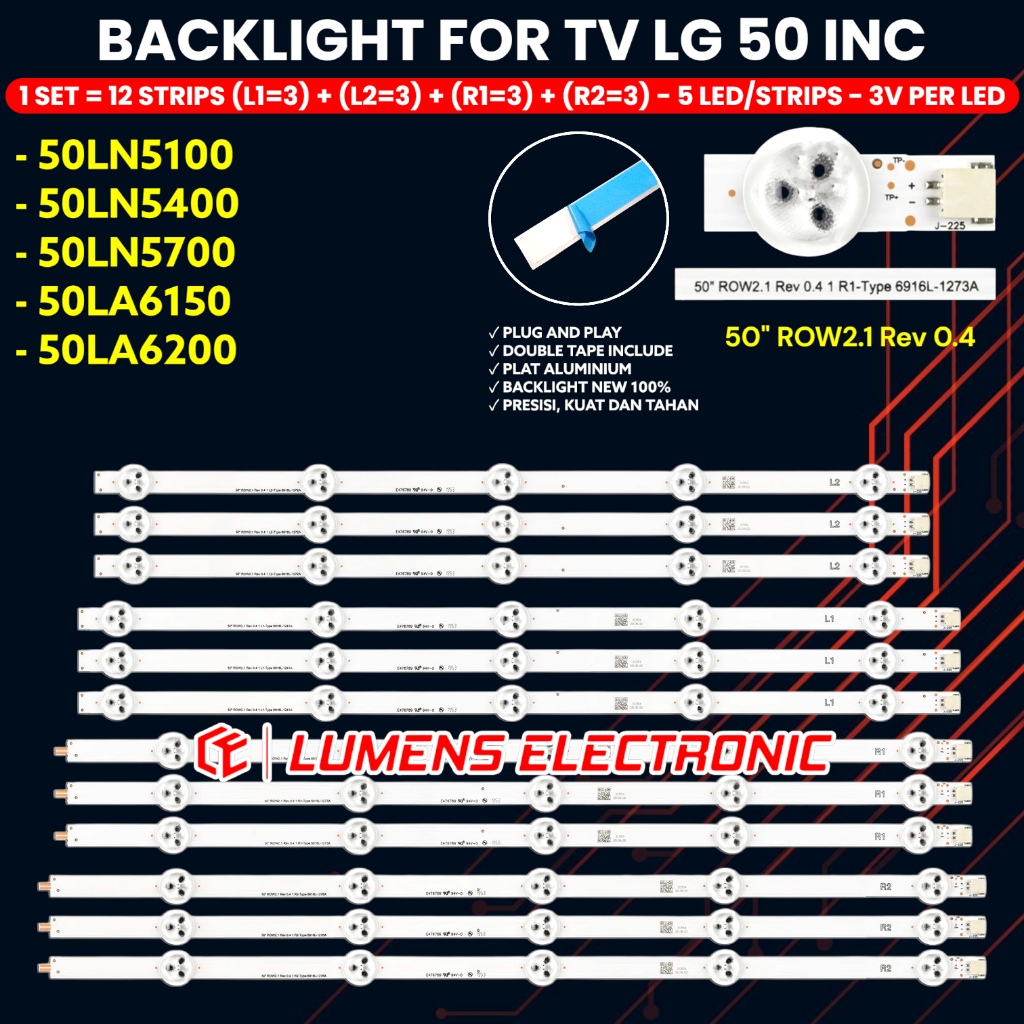 BACKLIGHT TV LG 50 INCH 50LN5100 50LN5400 50LN5700 50LA6200 50LA6130 LAMPU BL LED 50LN 50LA 3V
