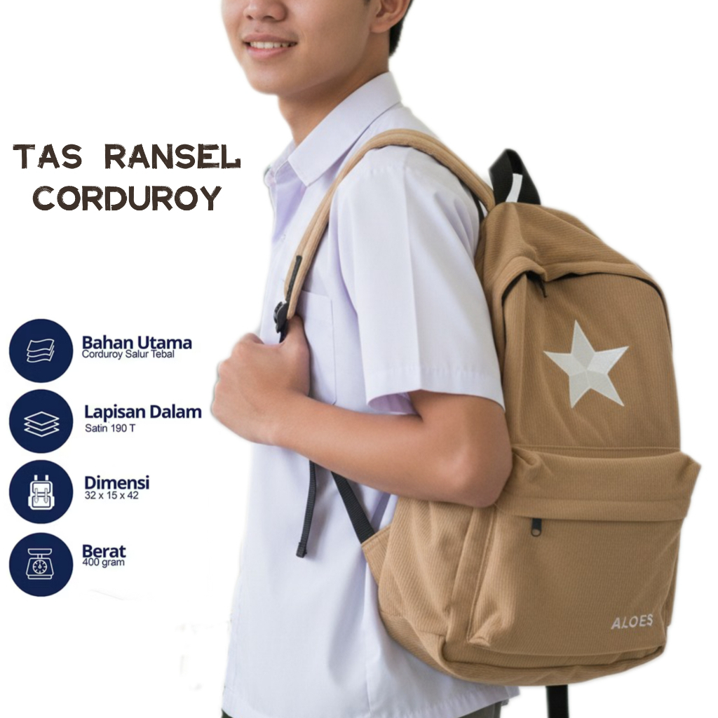 TAS RANSEL SEKOLAH STAR CORDUROY BACKPACK CORDUROY PRIA WANITA || TAS LAPTOP CORDUROY
