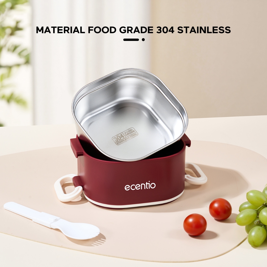 ecentio Rantang Susun Lunch Box Stainless Double layer 650ml+650ml Kotak Makan Siang Bento Portabel
