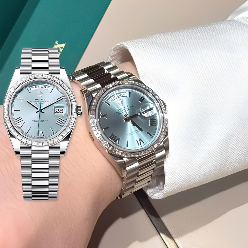 【100% ASLI】Original Jam tangan Rolex Pria Rolex Day-Date Series M228396tbr-0030 40mm Ice blue dial A