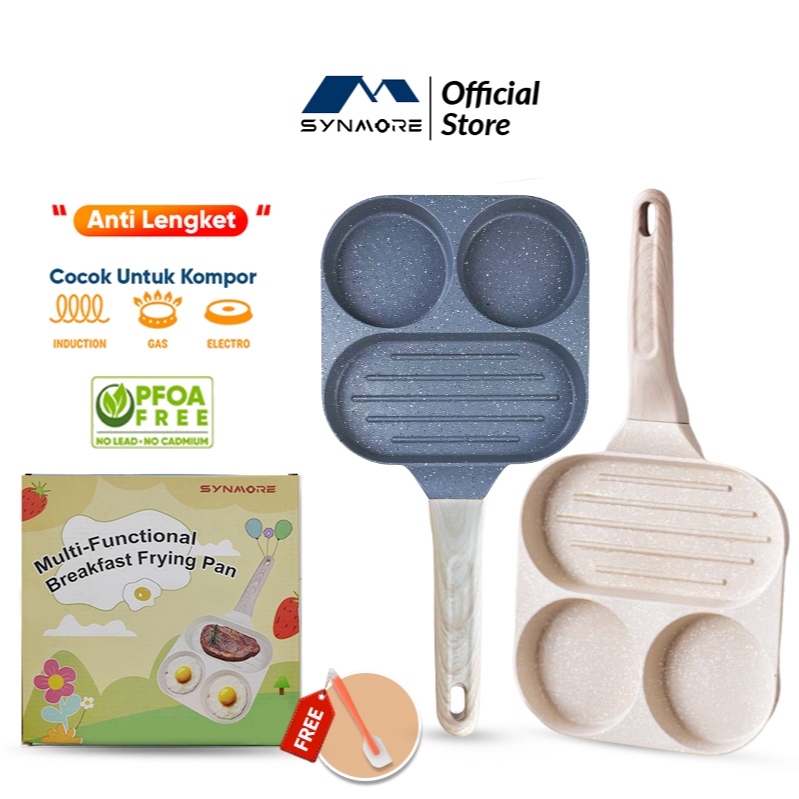 SYNMORE Wajan Penggorengan Telur 3 Hole Egg Pan Granite Diecast Wajan Telur Anti Lengket