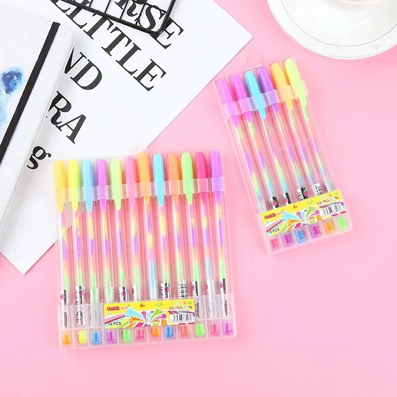

Pen Gliter Warna Rainbow/bolpen jel pelangi/drawing pen warna/Blink pen 12 pcs TERMURAH