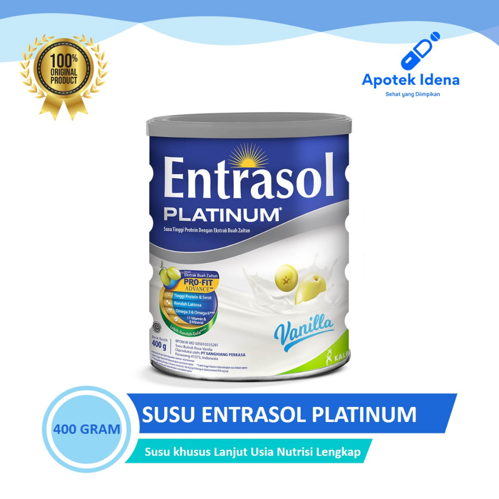 ENTRASOL SENIOR PLATINUM VANILA 400 GR dan 800 GR Susu Untuk Lansia - Susu Masa Penyembuhan