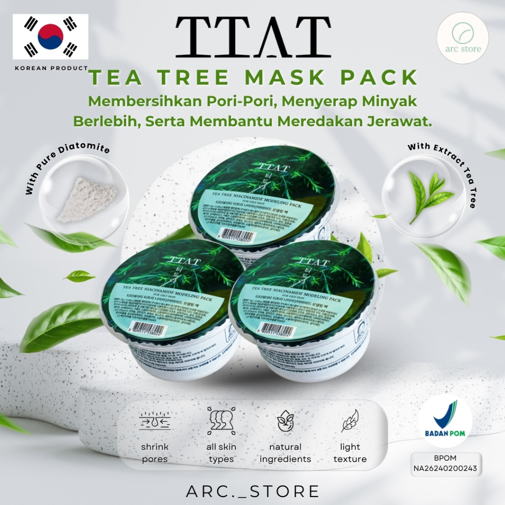 [BUNDLING 3 PCS] TTAT Masker Wajah Tea Tree + Diatomit Murni Clay Mask 25g Masker Wajah Korea