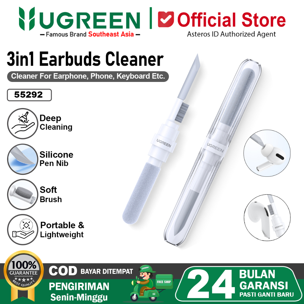 UGREEN Upgrade Headphones Multi-function Cleaning Pen Silicone Pen Nib Soft Brush Cotton Swab Gray-5