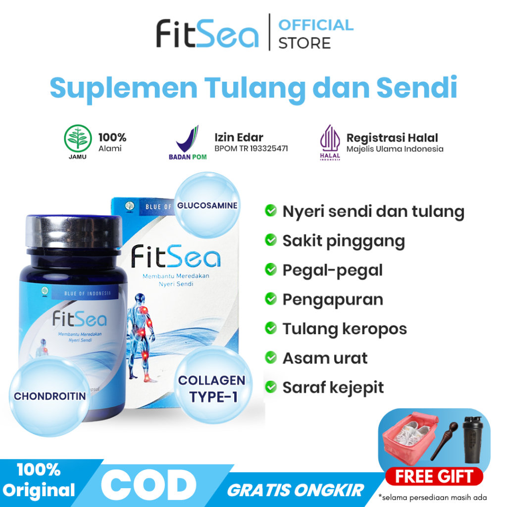 FitSea Suplemen Herbal Sendi  Lutut Obat Alami Mengandung Glucosamine Chondroitin Collagen Mengatasi