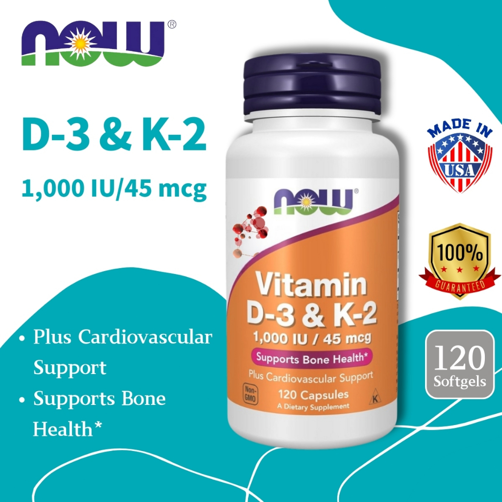 Now Foods Vitamin D-3 1000IU K-2 45mcg / Vitamin D3 K2 120 Capsules Dietary Supplement