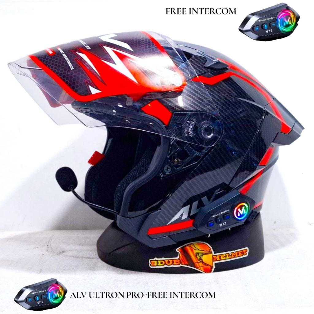 Helm ALV Ultron pro Carbon red free intercom paket ganteng spoiler 3D