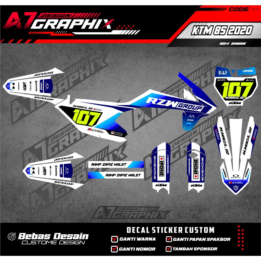 DECAL STIKER KTM 85 2020  - DECAL MOTOR KTM 85 2020 MASIH BISA DI EDIT FREE CUSTOME FULL BODY