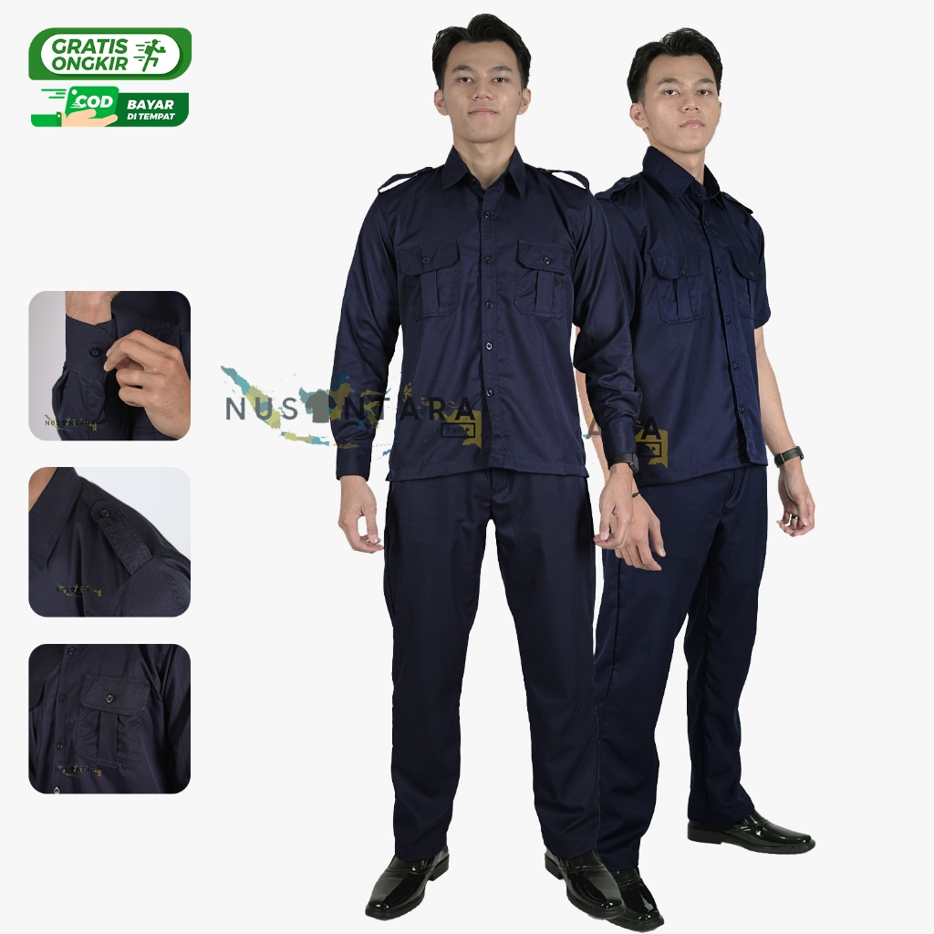 Seragam Safari Kancing Biasa Baju Setelan Safari Security Satpam Warna Navy