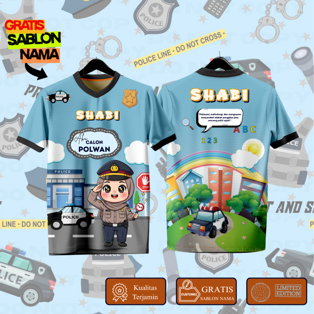 Baju Anak Profesi POLWAN HIJAB/ Baju Anak Custom Cita-cita POLWAN HIJAB/ Baju Custom Gratis Sablon N
