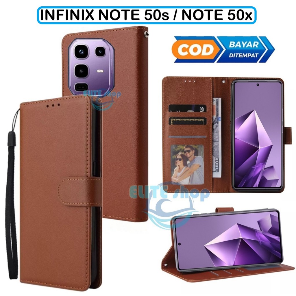 Case Untuk INFINIX NOTE 50s /INFINIX NOTE 50x Casing Dompet Model Flip Buka Tutup-Case Kulit Ada tem