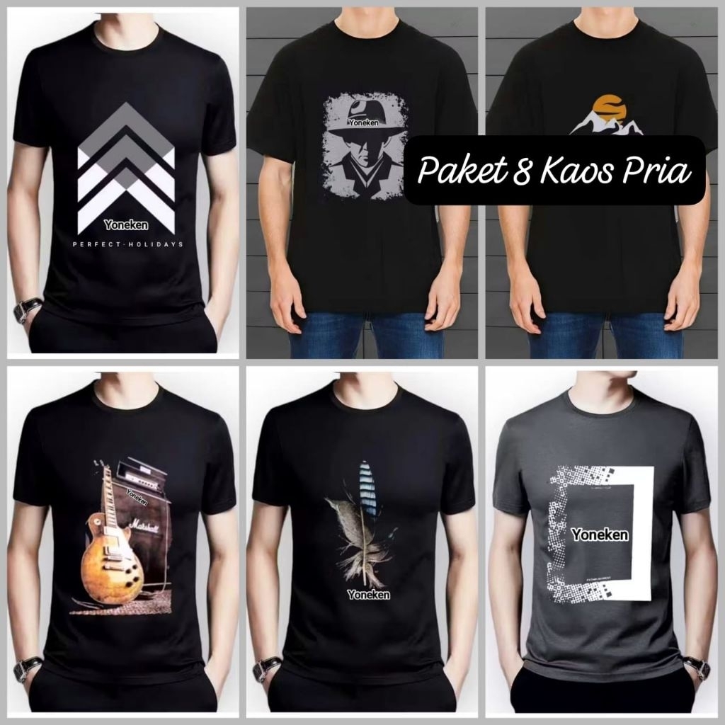 Paket 8 Kaos Distro Pria Kaos Oblong Motif Distro Kaos Pria Distro Motif Random Keren