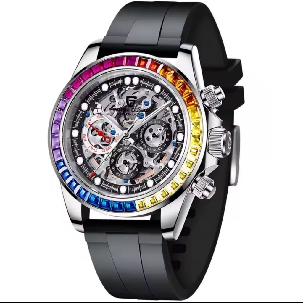 NEW PAGANI DESIGN RAINBOW DAYTONA LIMITED EDITION AUTOMATIC SKELETON DIAL SAFIR GLASS