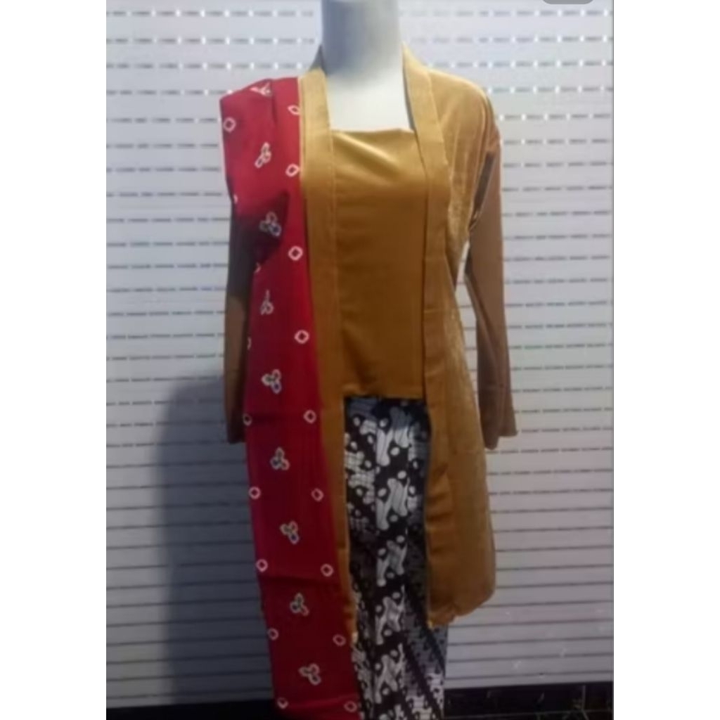 (Set) kebaya TUNIK bludru kutubaru ( ATASAN+ BAWAHAN + SELENDANG ) Wanita dewasa free selendang