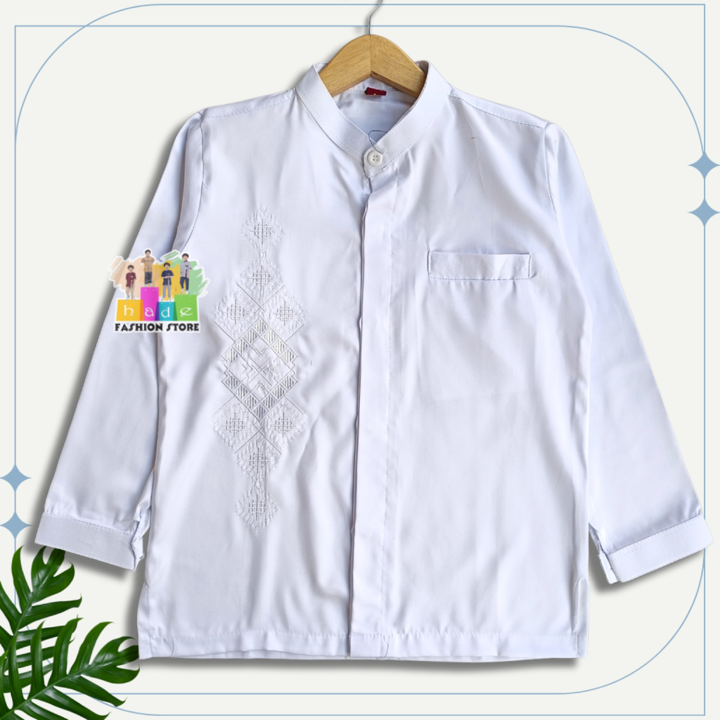 BAJU KOKO A&J PUTIH ANAK EL ABYAD LENGAN PANJANG - Baju Muslim Koko Anak Bahan Katun Toyobo