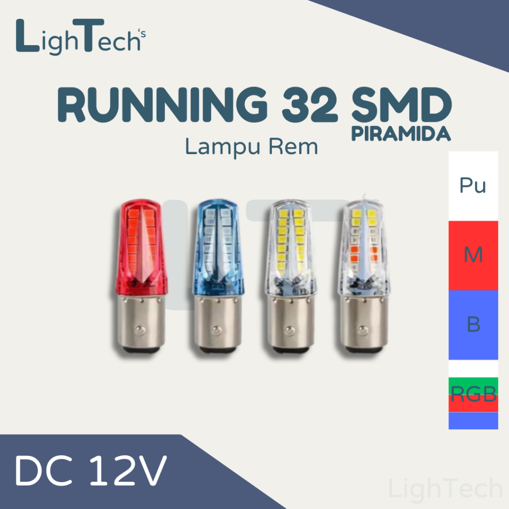 Lampu LED 32 SMD Running Piramida Kedip 12V Lampu Stop / Rem / Belakang Motor