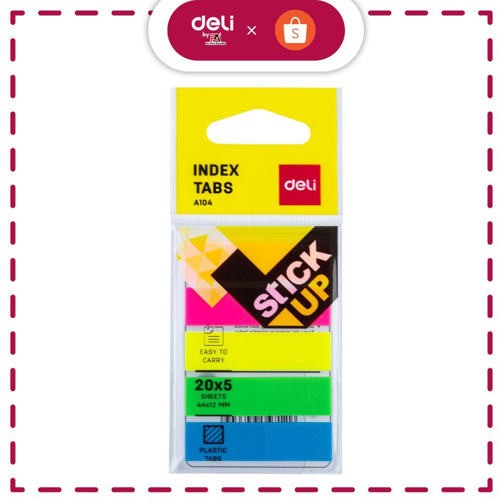 

Deli Index Memo Tabs [44 x 12 mm/ 5 x 20 Sheets/ 5 Warna] Warna perekat kuat tahan lama EA10402