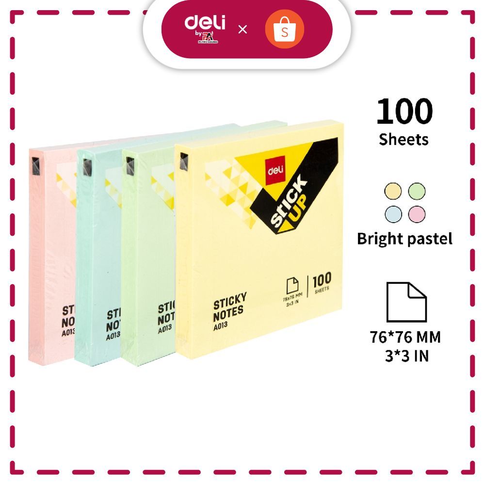 

Deli Memo tempel - Sticky Notes 3"x 3" 100 Sheets perekat yang kuat dan tahan lama EA01303