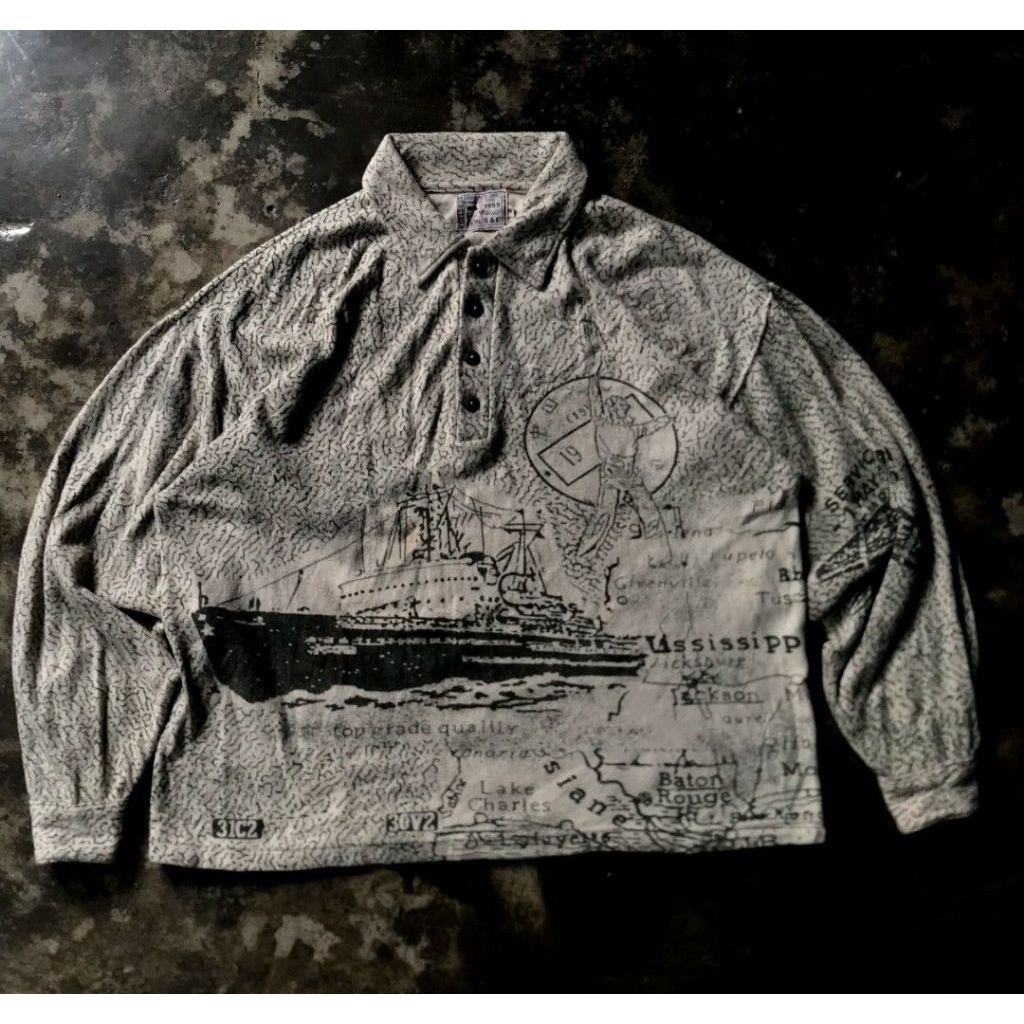 90s VTG SCOTTFOX UK FULL AOP POLO FLEECE