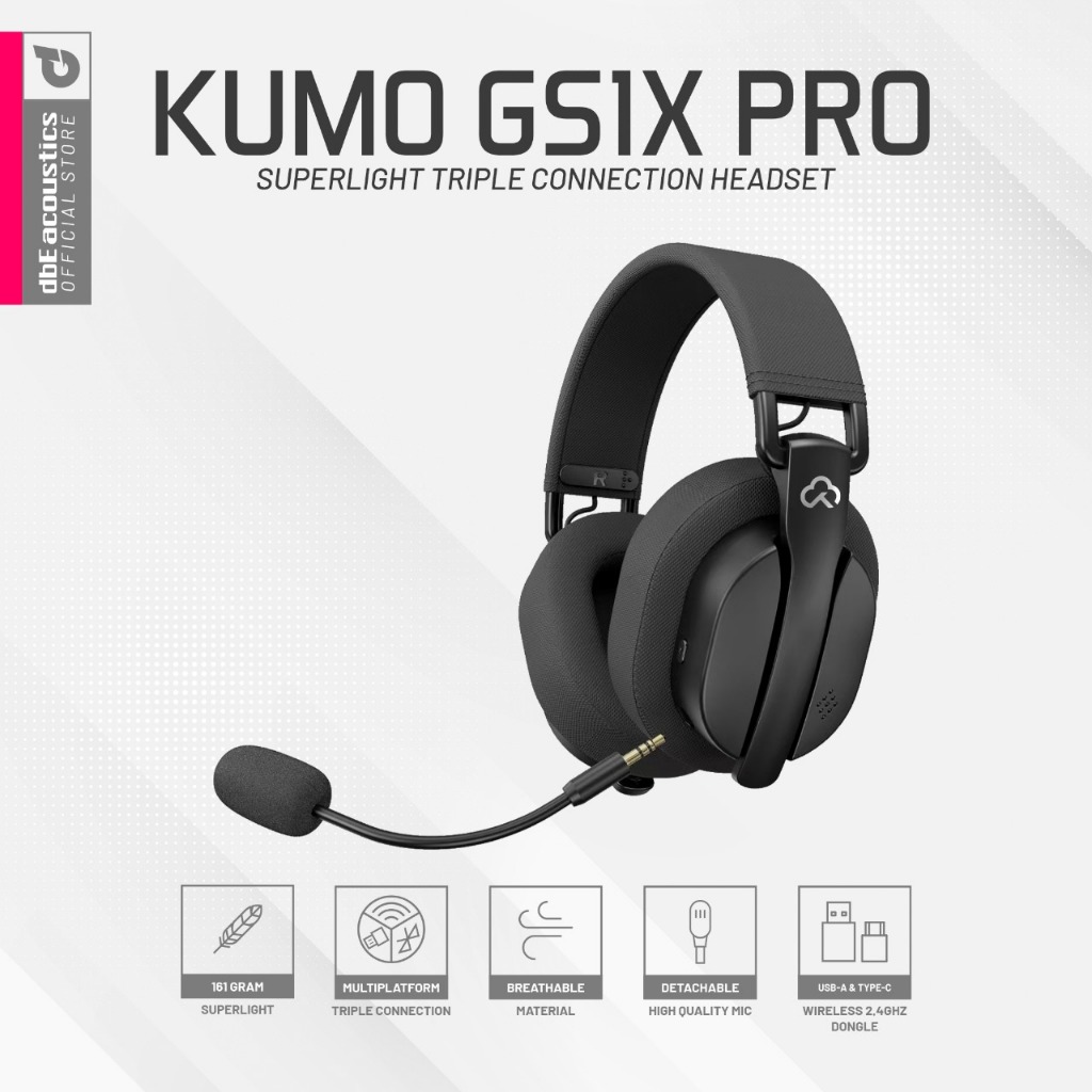 dbE Kumo GS1X Pro Wireless Headset Ultra Ringan Super Nyaman