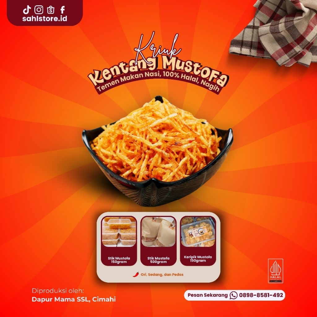 

Kriuk Kentang Mustofa Homemade/Dapur Mamah SSL sudah Halal MUI/Temen Makan Nasi