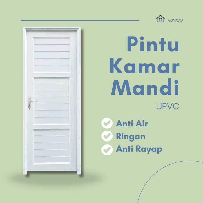 Pintu UPVC Icepol Putih 80x200 Kuat Dan Tahan Lama + Handle dan Kusen / Pintu Kamar Mandi