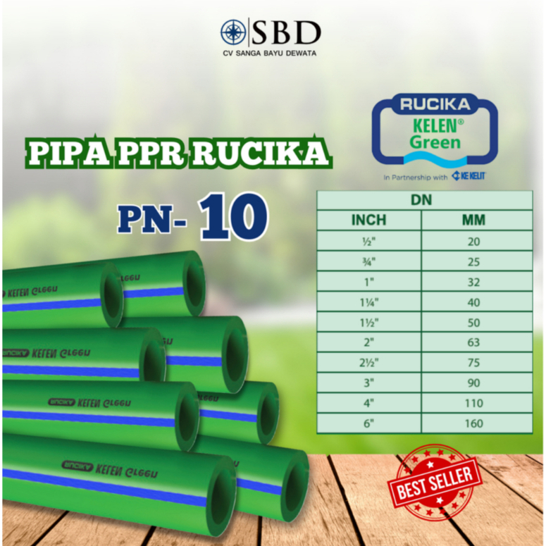 Pipa PPR Kelen Green Rucika PN 10  | Pipa Air  Dingin Original – 20mm s/d 50mm