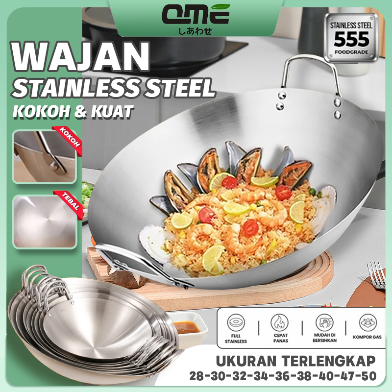 QME Wajan Stainless 555 Dengan Pegangan Stainless Kuali Premium Premium Quality Anti Lengket