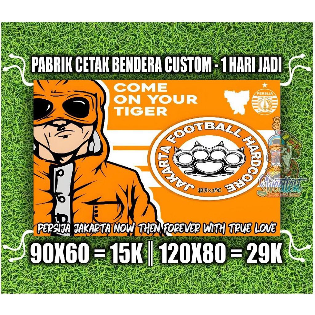 READY STOK + FREE STICKER BENDERA PERSIJA, MINIFLAG PERSIJA, GIANTFLAG PERSIJA, LOGO AREMA, SPANDUK 